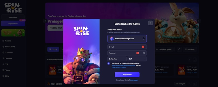 Spinrise Casino Registrierung