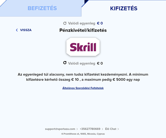 Skrill pénzkivétel a Sportaza oldaláról
