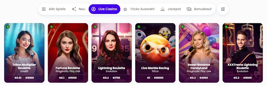 Trickz Casino Live Spiele