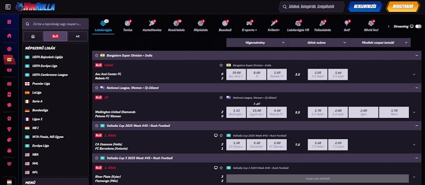 Win Rolla élő fogadás
